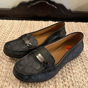 COACH LOGO Olive Monogram Signature Loafers Shoes Black Gray A00261 Women 5.5 B
